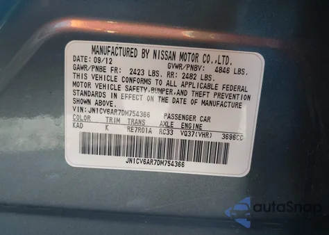 2013 Infiniti G37X z USA, uszkodzony, nr VIN JN1CV6AR7DM754366